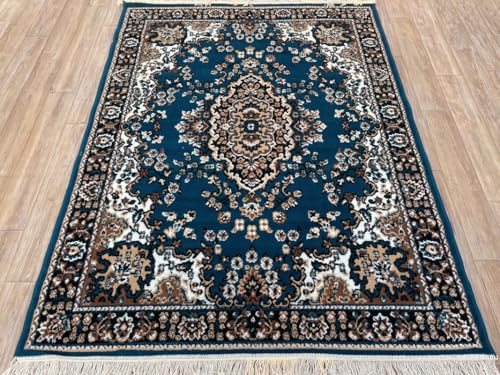 Image of TTC THREAD & TEXTURE CARPET Traditional Comfort: Power-Loomed Carpets for Living Room- Every Space Area Rug Color Blue Size 6x8 Feet (180x235cm)