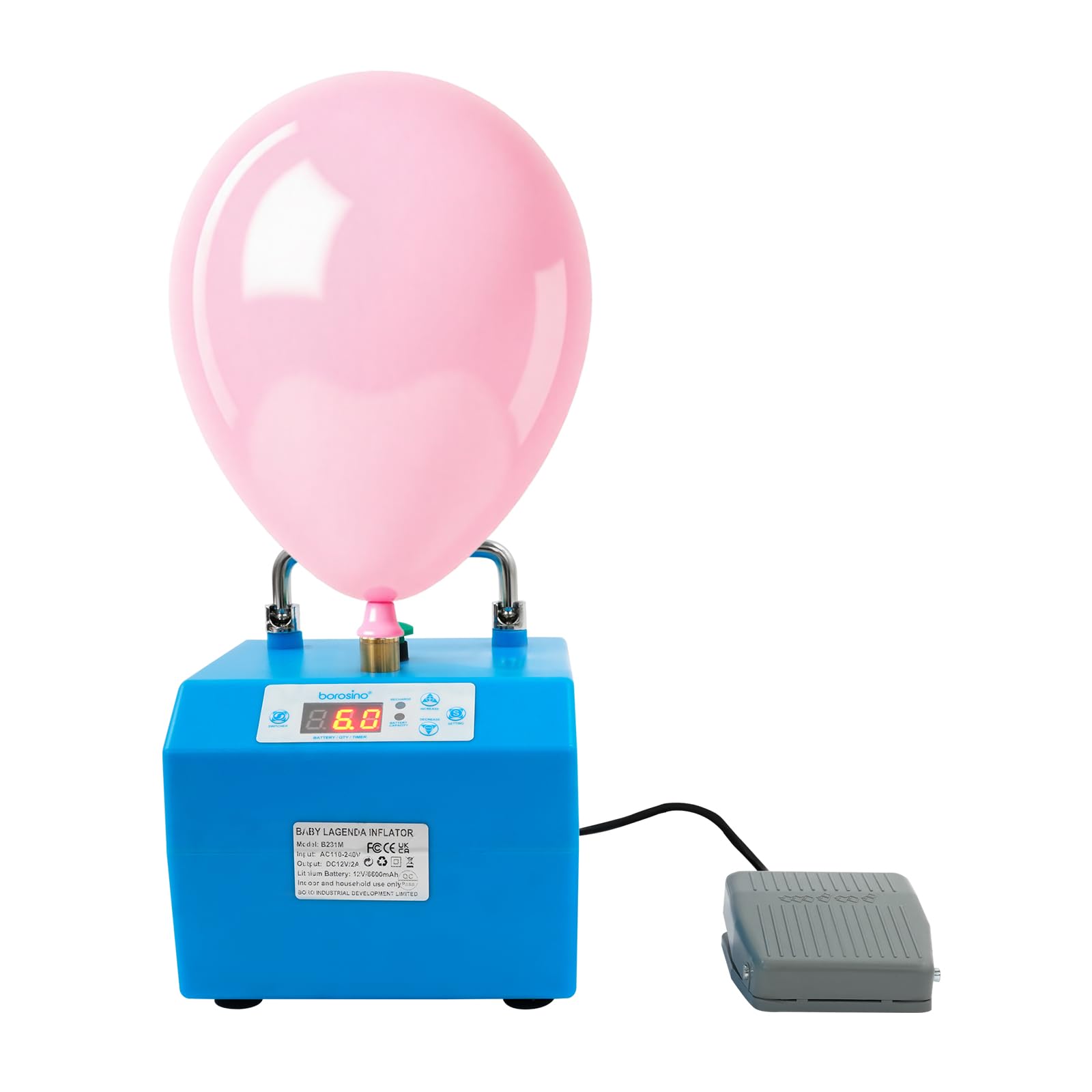 Elektrisch Luftballonpumpe mit 2 Pumpmodi (manuelle/halbautomatische), Tragbar Ballonpumpe Ballonaufblasgerät mit Fußschalter, Luftballon aufblasgerät mit Kupferaufblasdüse und LCD-Display