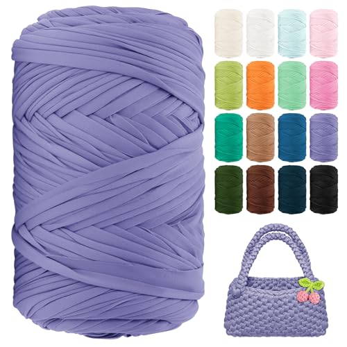 Image of T Shirt Yarn 130 Yards Beginner Crochet Tshirt Yarn 400g Elastic Fabric Thick T-Shirt Yarns for Crocheting, Knitting Bags, Baskets, Rugs, Coasters, DIY Crafts, Home Decor (Purple)