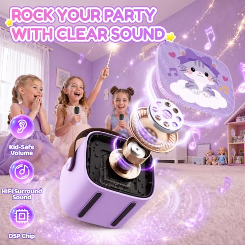 Image of YLL Karaoke Machine for Kids, Portable Mini Speaker with 2 Wireless Microphones, Kids Toy Gifts for Girls Ages 3, 4, 5, 6, 7, 8, 9, 10+ Years Old, 4-12th Birthday Singing Home Family Party
