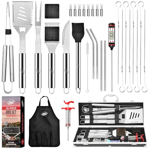 Image of Kaluns 32 Psc Grilling Accessories, Dad Gifts for Fathers Day, Heavy Duty Stainless Steel Grill Set BBQ Grill Accessories for Outdoor Grill with Aluminum Case and Apron, Best Gifts for Men