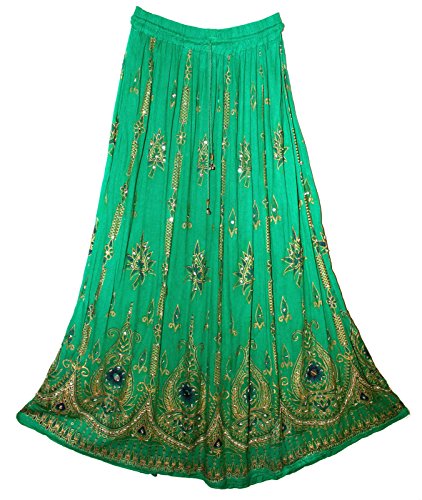Radhy krishna fashions Tie Dye Yoga Trend Women's Sequined Crinkle Broomstick Gypsy Long Skirt (C-Green)