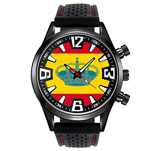 Timest - España Bandera de Yates - Reloj para Hombre con Correa de Silicona Negro Analógico Cuarzo SF515