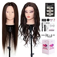 Neverland Mannequin Head with 60% Real Human Hair, 26-28 Inch Make up Cosmetology Manikin Practice Head, Braiding Hairdressing for Hair Styling with Table Clamp + DIY Styling Set