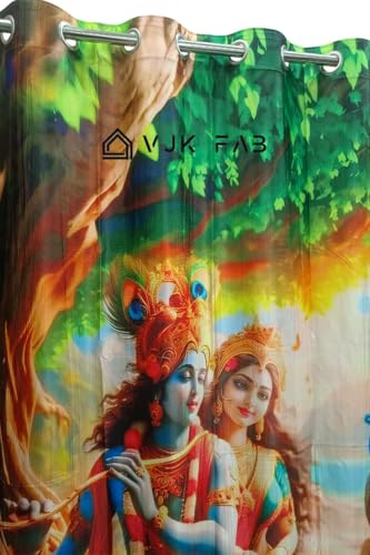 Image of 3D Digital God Print Curtains Poojaroom 5 feet Set of 2 Window Curtain for Temple /Home Mandir /Puja ghar, 5 ft parde