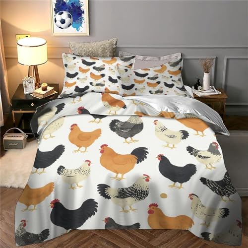Housse de couette motif poulet zippée anti-transpiration lit simple 135x200