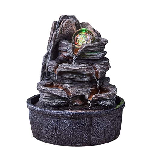 Fuente de Interior Cascade Nature Escalera Efecto Piedra Luz Colorida, Idea de Regalo, Decoración de Interior en Movimiento – Fuente de Mesa Zen Relajante, Objeto Portafelicidad, 25 cm – Luberon