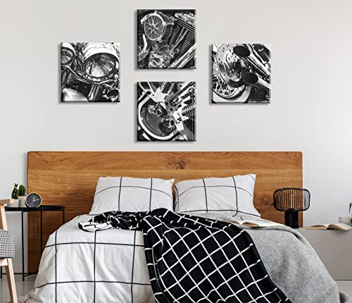 Black And White Motorcycle Wall Art Vintage Vehicle Pictures Wall Decor Close Up Of Motorcycle Canvas Prints Modern Home Office Artwork Decorations For Mens Bedroom Boys Room Paintings Ready To Hang #TOP2