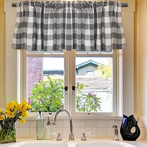 Tatuo Buffalo Plaid Curtains Buffalo Window Valances Farmhouse Design Window Decor Rod Pocket Valances For Kitchen, Bathroom, Living Room, 16 X 56 Inch (Grey-White, 2 Pieces) #TOP3