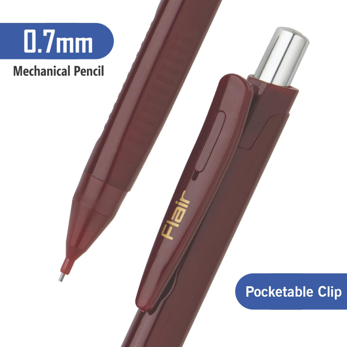 FLAIR Creative Series X-tra Strong 0,7 mm Druckbleistift-Set | Druckmechanik mit ergonomischem Griff | Non-Stop automatisches Schreiben | Inklusive Radiergummi & Mine im Inneren | 5 Stück