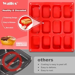 Silicone Mini Loaf pan, Walfos 12 Cavities Mini Bread Pan Brownie Pan, Food Grade & Non-Stick, Ideal for Mini Bread, Brownie, Cornbread, Cheesecake and Chocolate (2 Pieces)
