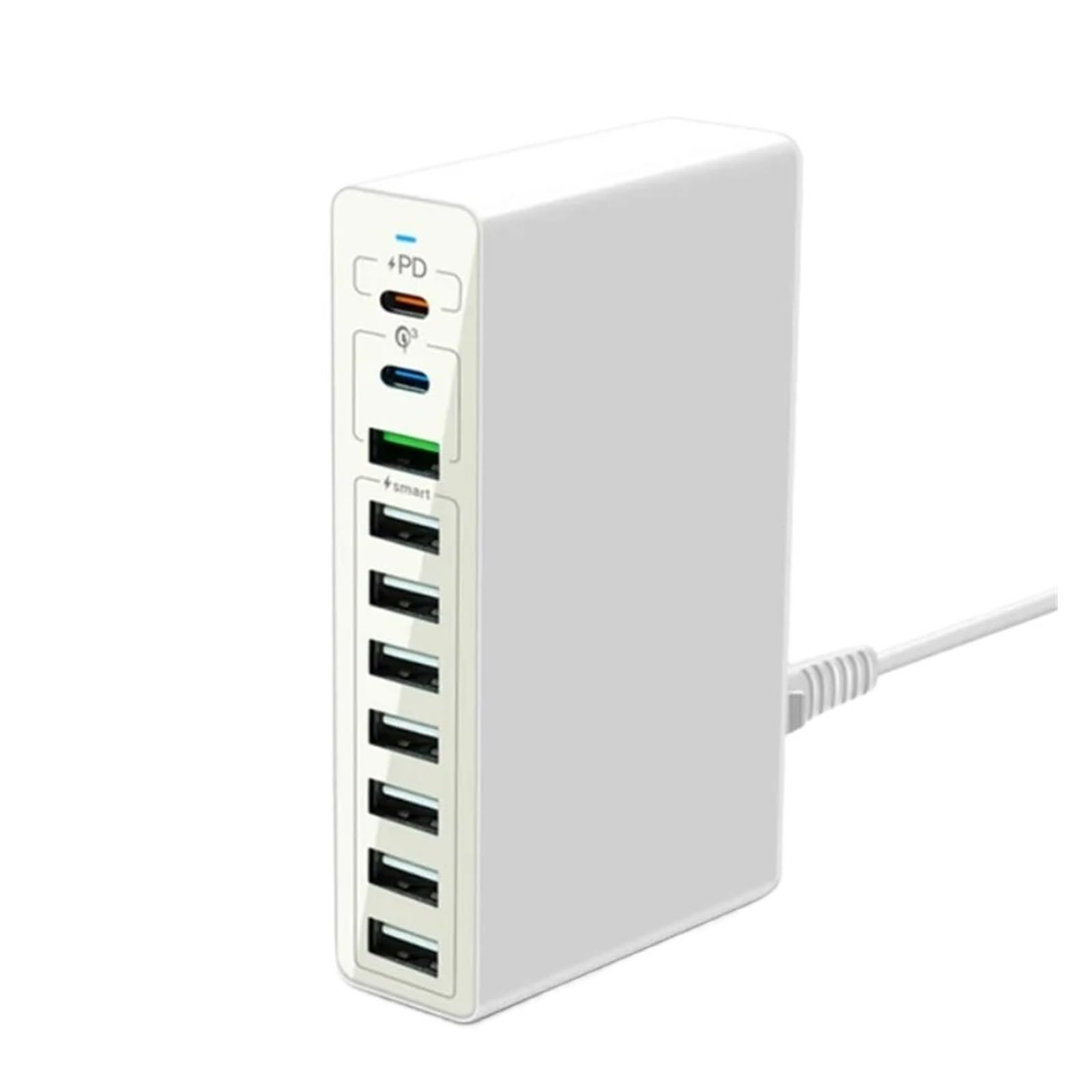 Estación De Carga USB Multipuerto 65W Concentrador De 10 Puertos Adaptador De Corriente De Pared De Carga Rápida Cargador Rápido(65W White)