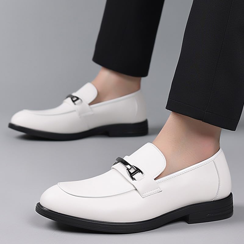 Men's Dress Shoes Vintage Men Slip On Soft Leather Tuxedo Shoes Fashion Classic Business Oxfords Derby Shoes(White,9)2