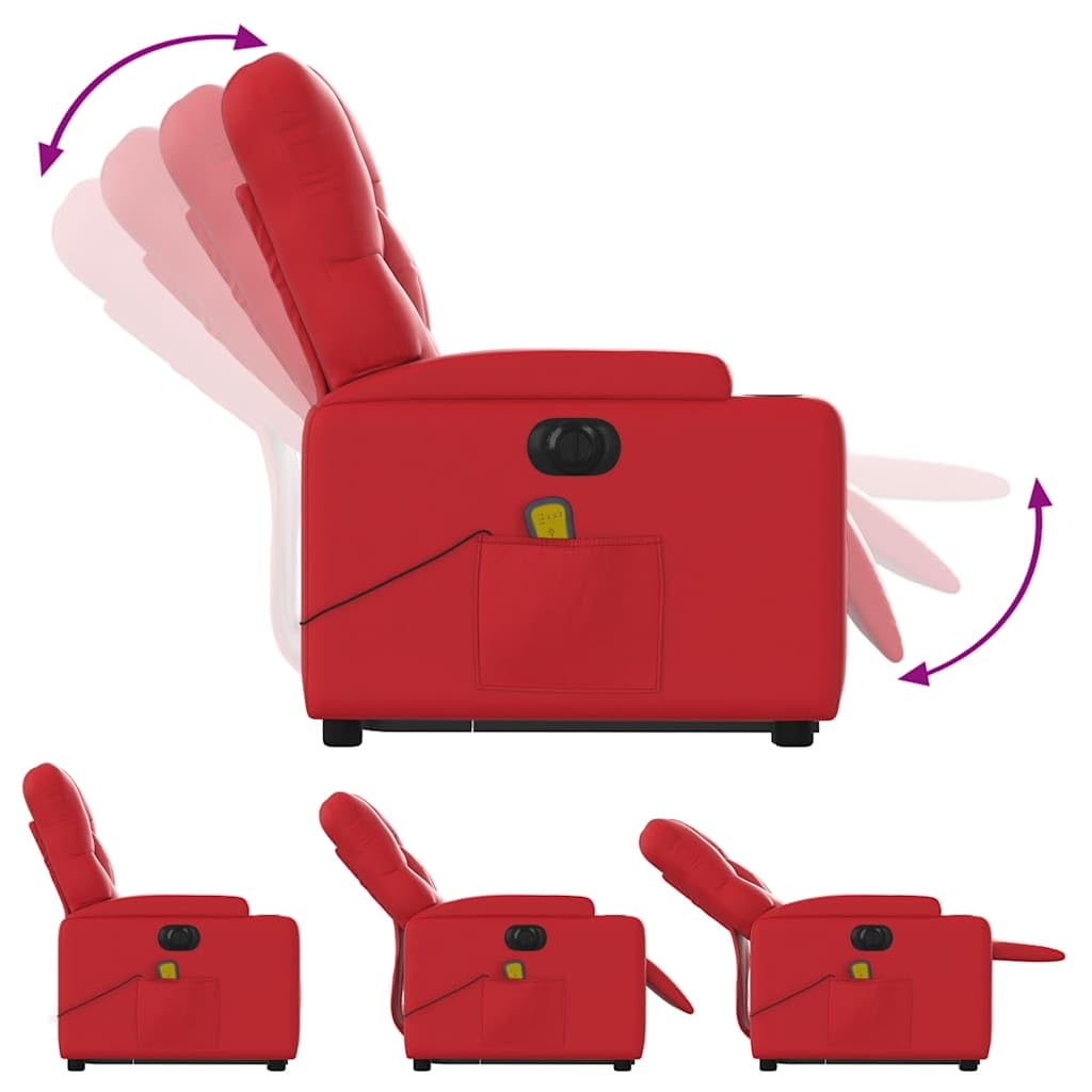 Sillón elevador reclinable eléctrico rojo de piel sintética con masaje por vibración y función de elevación automática para asiento cómodo y relajación total Este título