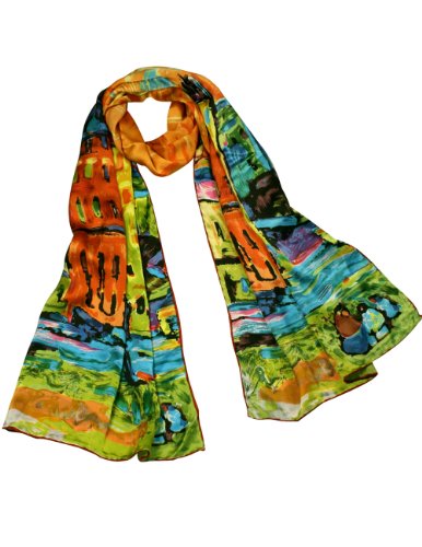 Dahlia Women's 100% Luxury Long Silk Scarf - Art Collection