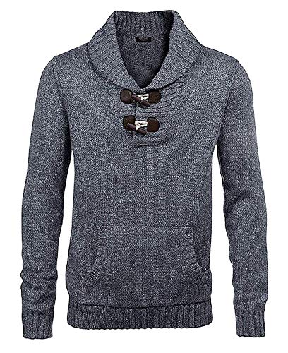 COOFANDY Men's Shawl Collar Pullover Sweater Relaxed Fit Casual Cotton Cable Knit Sweaters with Pockets (X-Large, Grey