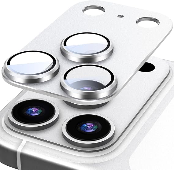 Image of Ferilinso GARHIL Camera Lens Protector Compatible for iP 17 Pro 6.9 Inch, 9H Tempered Glass Camera Protector, Full Coverage Lens Ring Cover, Matte Metal Joint Plate, Case Friendly, 1 Pack, Silver