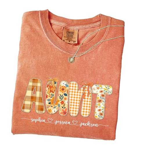 Personalized Preppy Floral Fall Grandma Bundle Shirt with Grandkids Name, Retro Pumpkin Spice Autumn Shirts
