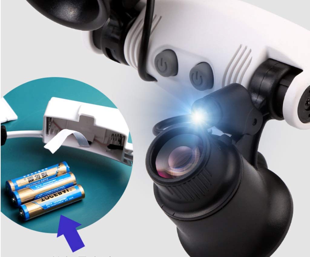 Lupa, educativa, investigación, reparación de ojos de cabeza con luz LED, identificación HD, espejo de aumento 20 veces caritativo