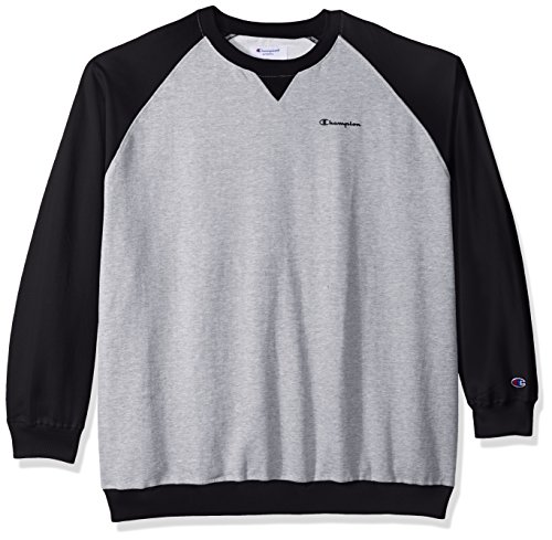 Champion Men's Big and Tall Fleece Ls Crew Raglan W/Contrast Sleeves, Oxford Heather/Black, 4X