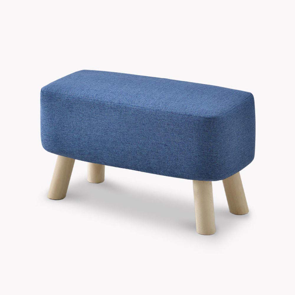 Repose-pieds en bois et pouf rembourré en cuir bleu pour intérieur chic