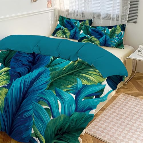 Housse de couette 240x260cm bleu-vert parure jungle 3 pièces microfibre - 4