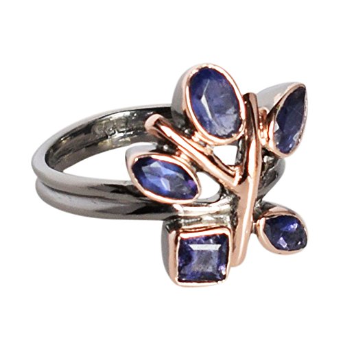 Bague iolite argent rhodium noir finie contre le ternissement des bijoux