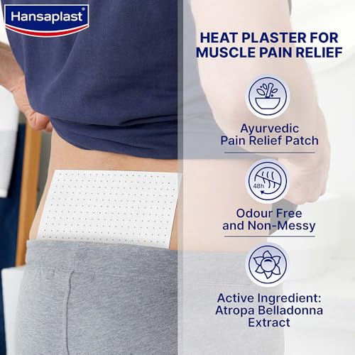Image of Hansaplast Ayurvedic Pain Relief Patch for Back, Joint & Muscle Pain | Sustained Heat | Odor-Free & Non-Messy | Natural Atropa Belladonna Extract