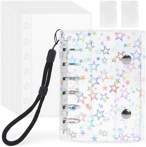 （11:00時点） シール帳 透明 A7サイズ はがせる 女の子 シールバインダー シール手帳 クリアバインダー 6穴 シール収納 推し活グッズ シール台紙10枚セット 3層構造 PPシート2枚&専用ストラップ付き（星柄入り）