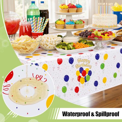 Image of Smiry Disposable Table Cloth - 6 Pack, 54 x 108 Inch Waterproof Rectangle Tablecloths for Parties, Decorative Plastic Table Cover, Leakproof & Sturdy, Colorful Balloons