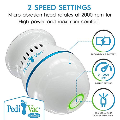 Pedi Vac by Ped Egg - Callus Remover for Feet with Built-in Vacuum Removes Dead Skin from Feet with 2000 RPMs - Electric Callus Remover Sucks Up Shavings for Mess-Free Exfoliation