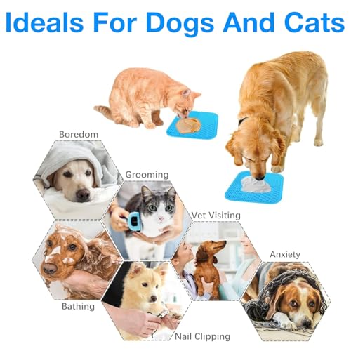 Image of Licking Mat for Dogs and Cats | Premium Lick Mat Suction Cups | Anxiety and Boredom Relief | Slow Feeding Mat Puzzle Toy | Food Grade Silicone Distraction Toy (Blue)
