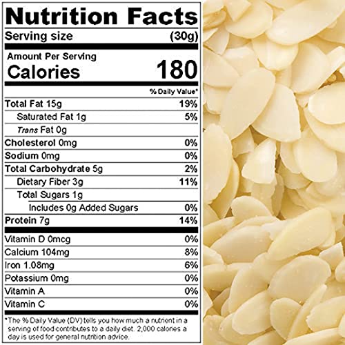 Presto Sales Raw Blanched Sliced Almonds NEW FRESH 2024 crop year goods, 16 oz. | All Natural, No Preservatives, High protein, Keto, Vegan| Packaged in resealable 1 lb pouch bag - Thumbnail 3