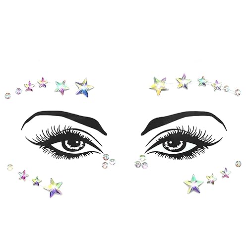 Calcomanías de cara de cristal, gemas de sirena, brillantes, calcomanías temporales, accesorios de fiesta rave para mujeres y niñas (A)