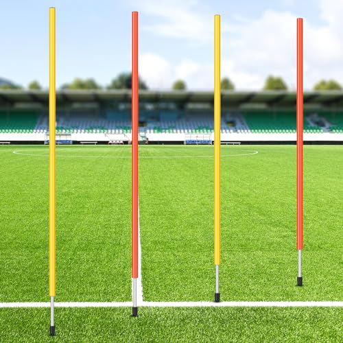 Silipull 4 Pcs Training Agility Poles 5ft Adjustable Poles Soccer Training Sticks Sports Speed and Agility Trainings Equipment for Football Sport Soccers Speed Trainings(Yellow, Orange)
