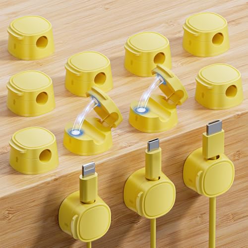 gliship Lot de 12 clips de câble magnétiques, compacts [verrouillage en 1S], support de cordon [lisse et réglable], support de cordon de téléphone pour table de nuit, accessoire de bureau pour table