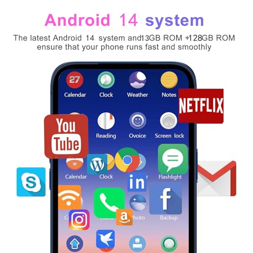 Téléphone portable pas cher débloqué 4G Android 14 grand écran 6,58 pouces - 6