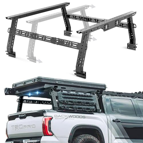 SUORTO Adjustable 16-24.8" High Truck Bed Racks with 2 Led Light Compatible for Silverado/Sierra/Ram/Ford F-Series/Tacoma/Tundra/Titan/Frontier/Colorado/Canyon/Gladiator JT, Ladder Rack for Bed Rails