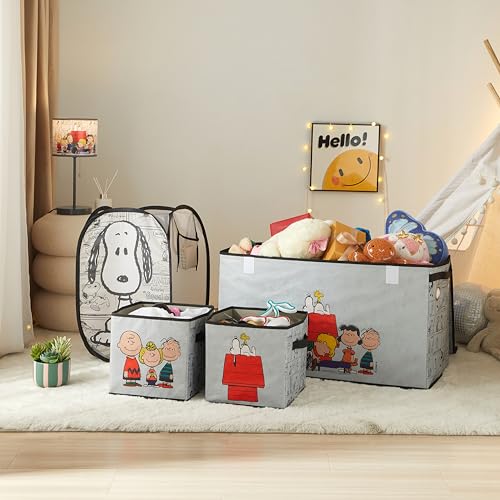 Image of Idea Nuova Storage Cubes for Kids,2 Pack Collapsible Fabric Bins with Handles, Organizer Boxes for Bedroom, Playroom & Nursery,Peanuts