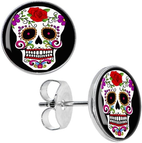 Body CandyStainless Steel White Sugar Skull Stud Earrings