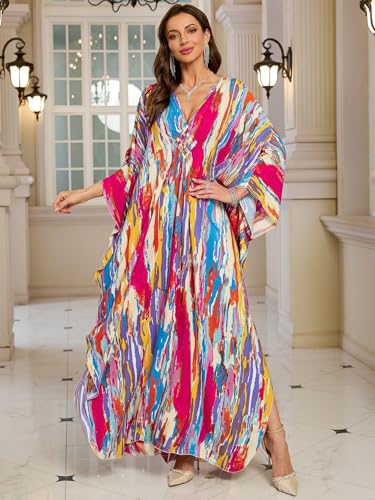 Image of KEYLORTING Plus Size Kaftan Dress Women, African Moo Moo Print Caftan, Batwing Dress, Beach Cover Up for Party and Loungewear