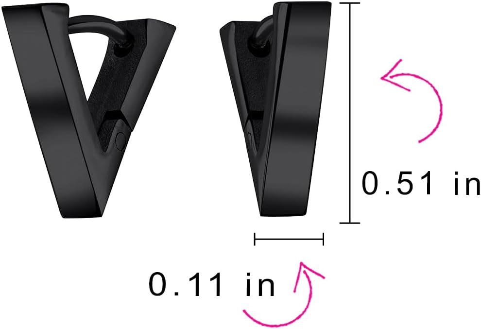 Set of Two Geometric Triangle V Shape Flat Huggie Earrings For Women For Men Silver Black Plated Stainless Steel