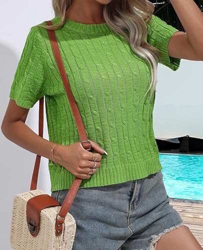 Image of MINTLIMIT Women's Short Sleeve Sweater Tops Lightweight Pullover Shirts 2025 Spring Summer Trendy Casual Blouses