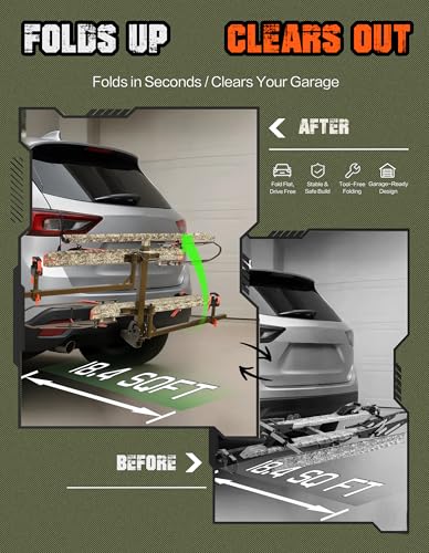 Image of Young Hitch Bike Rack for 2 E-Bikes, Heavy Duty Platform Carrier, 200lbs Capacity, Foldable, Fat Tire, Electric Bike, Hitch Mount, SUV, Truck, RV, Car, 2 inch Receiver, Anti-Wobble, Camo
