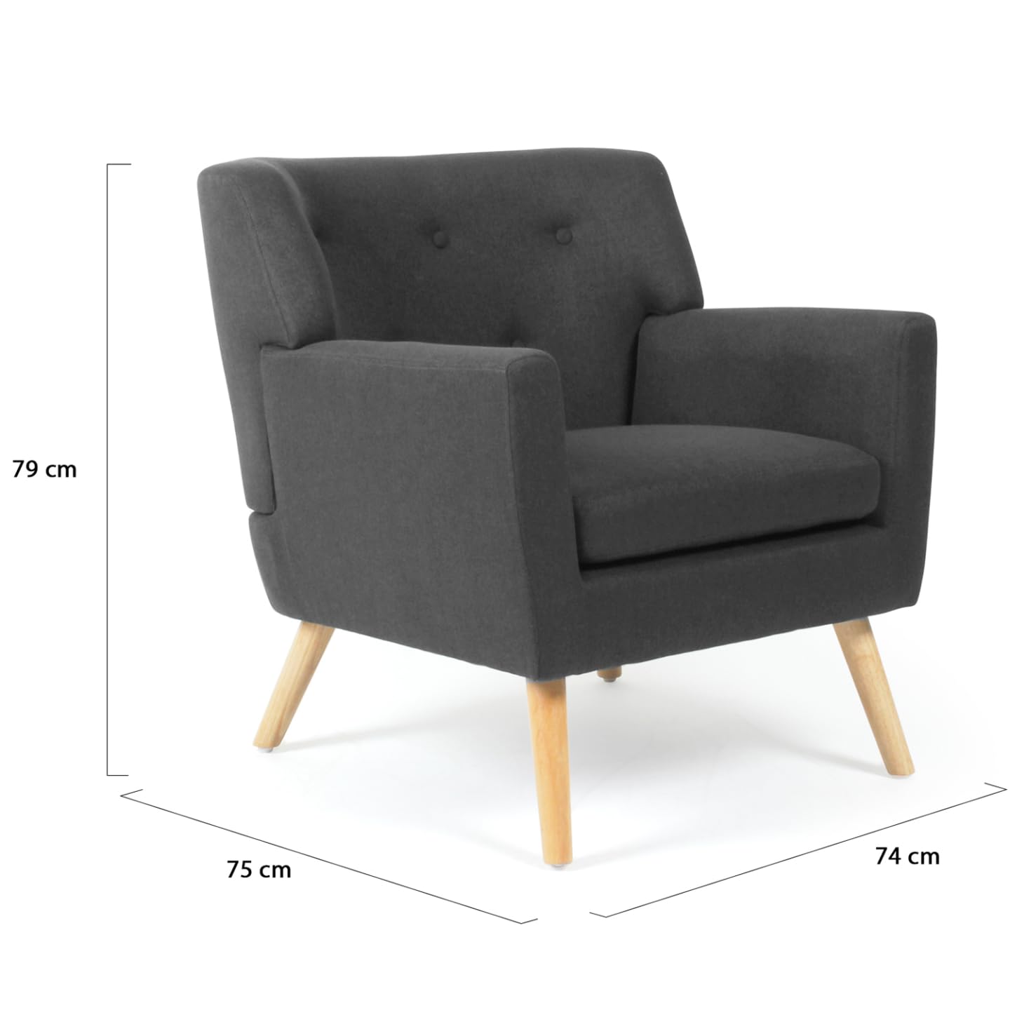 IDMarket – Sillón escandinavo LIV de tela gris antracita