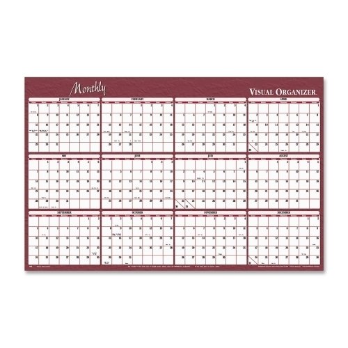 AT-A-GLANCE Wizualny organizer, poziomy, wymazywalny planer ścienny, duża ściana, bordowy i granatowy, 2012 (A152)