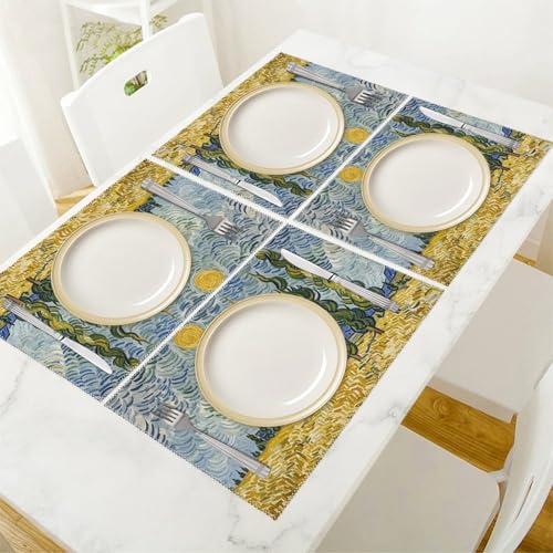 Set de table champ de blé x4 lavable et isolant thermique pour table de cuisine - 6