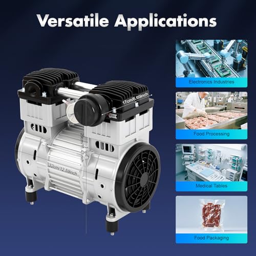 Bomba de Vacío Rotativa de Paleta Sin Aceite 1100W, 7CFM, 116PSI, 680mmHg para HVAC, Reparación de AC Automotriz, Lab Dental - 110V miniatura 6