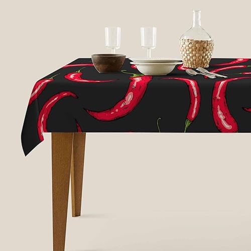 Miniatura 5 de TKS MITLAN Mantel rectangular decorativo con chile rojo vivo sobre mantel de poliéster negro, mantel de cocina para comedor, barbacoa, picnic, mesa