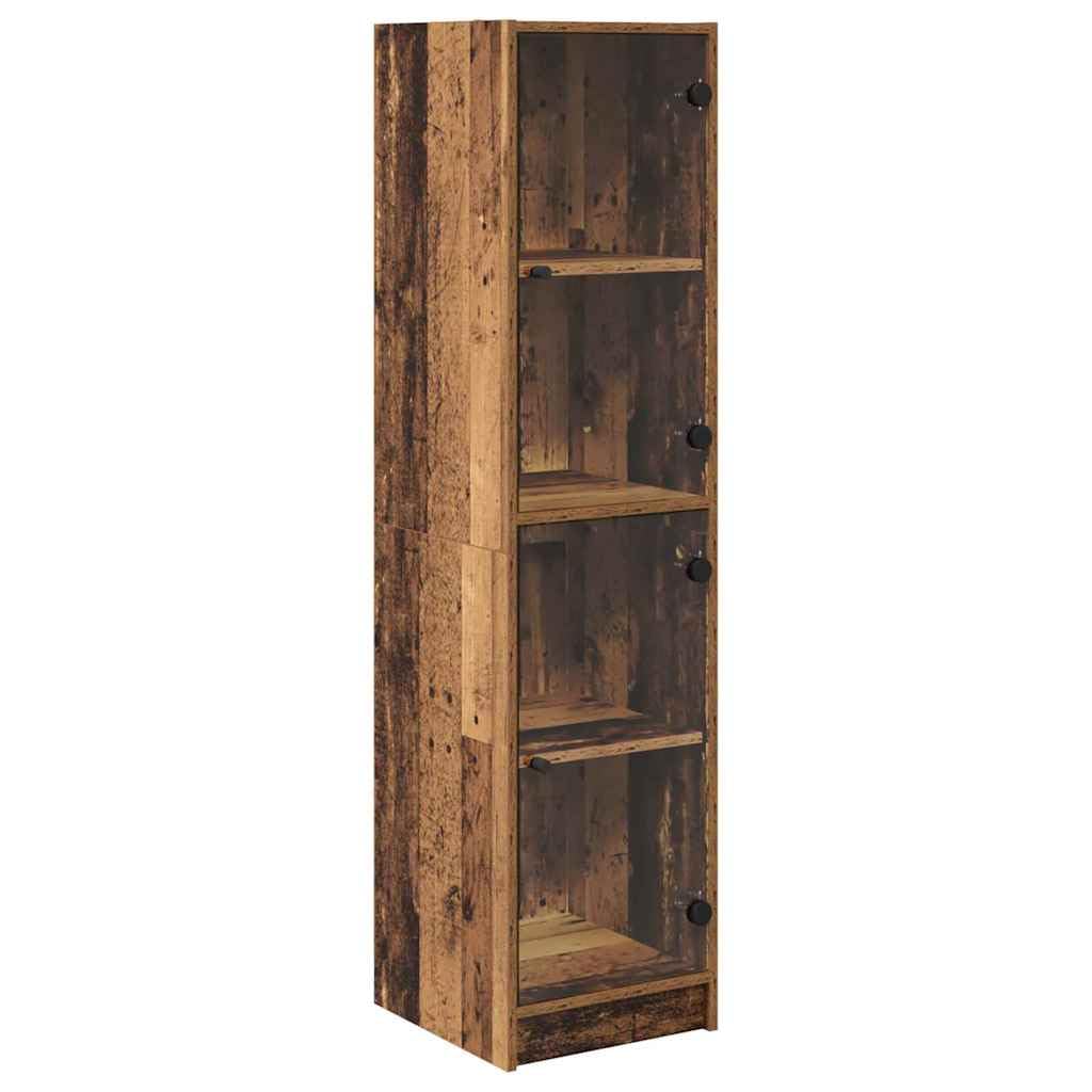 Armario alto con puertas de cristal y estantes, mueble estrecho de madera para comedor